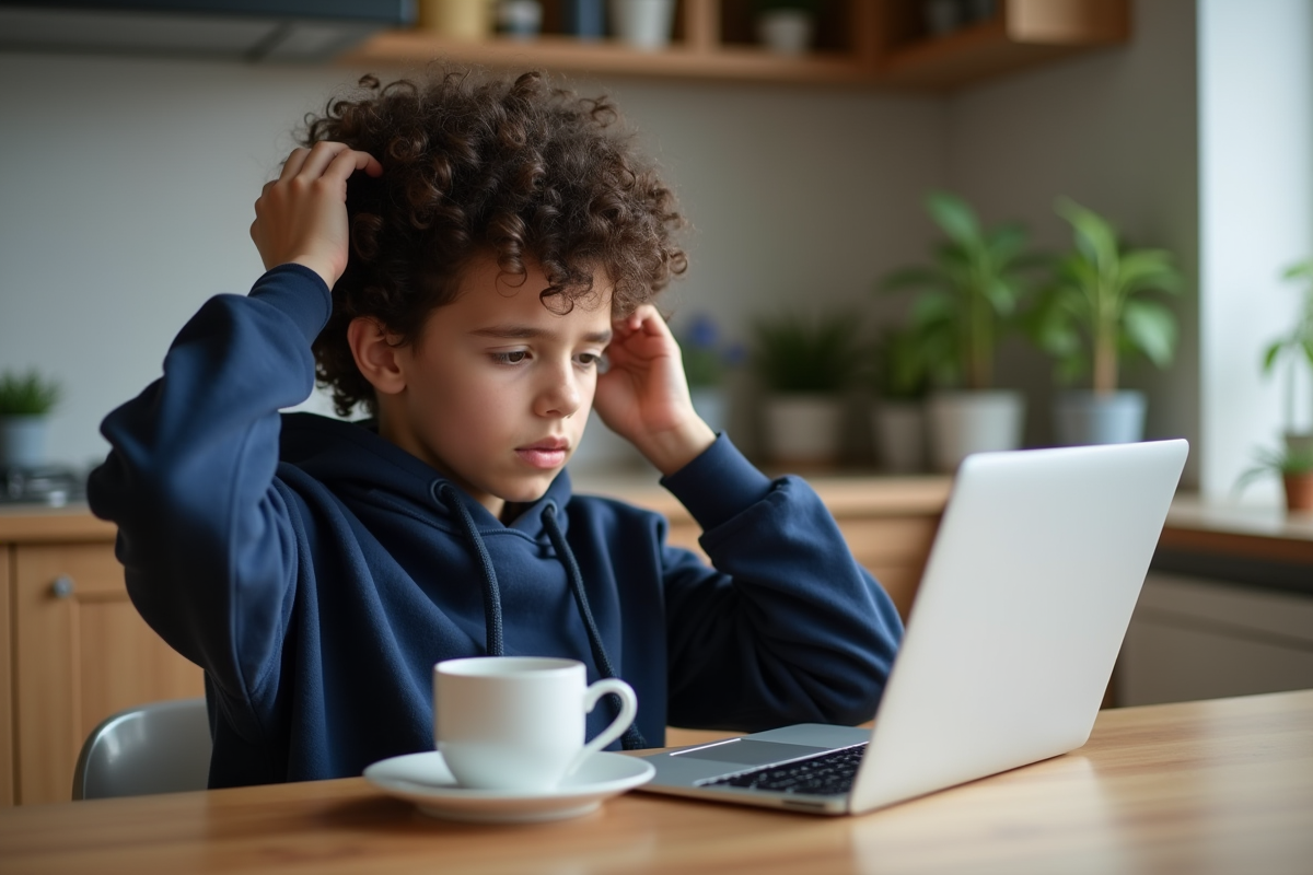 Adolescent regardant un article sur les cheveux à l