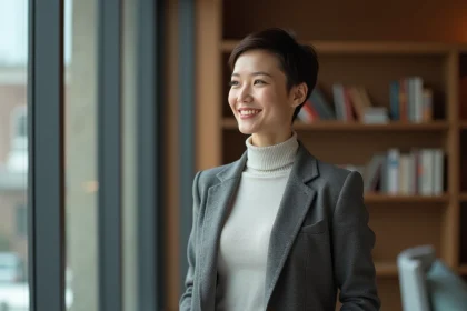 Femme confiante en bureau moderne pour article confiance