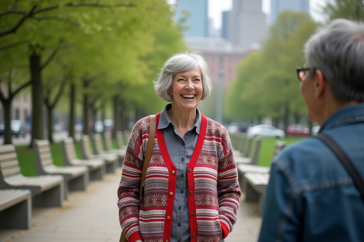 Femme active avec coupe bowl riant dans un parc urbain