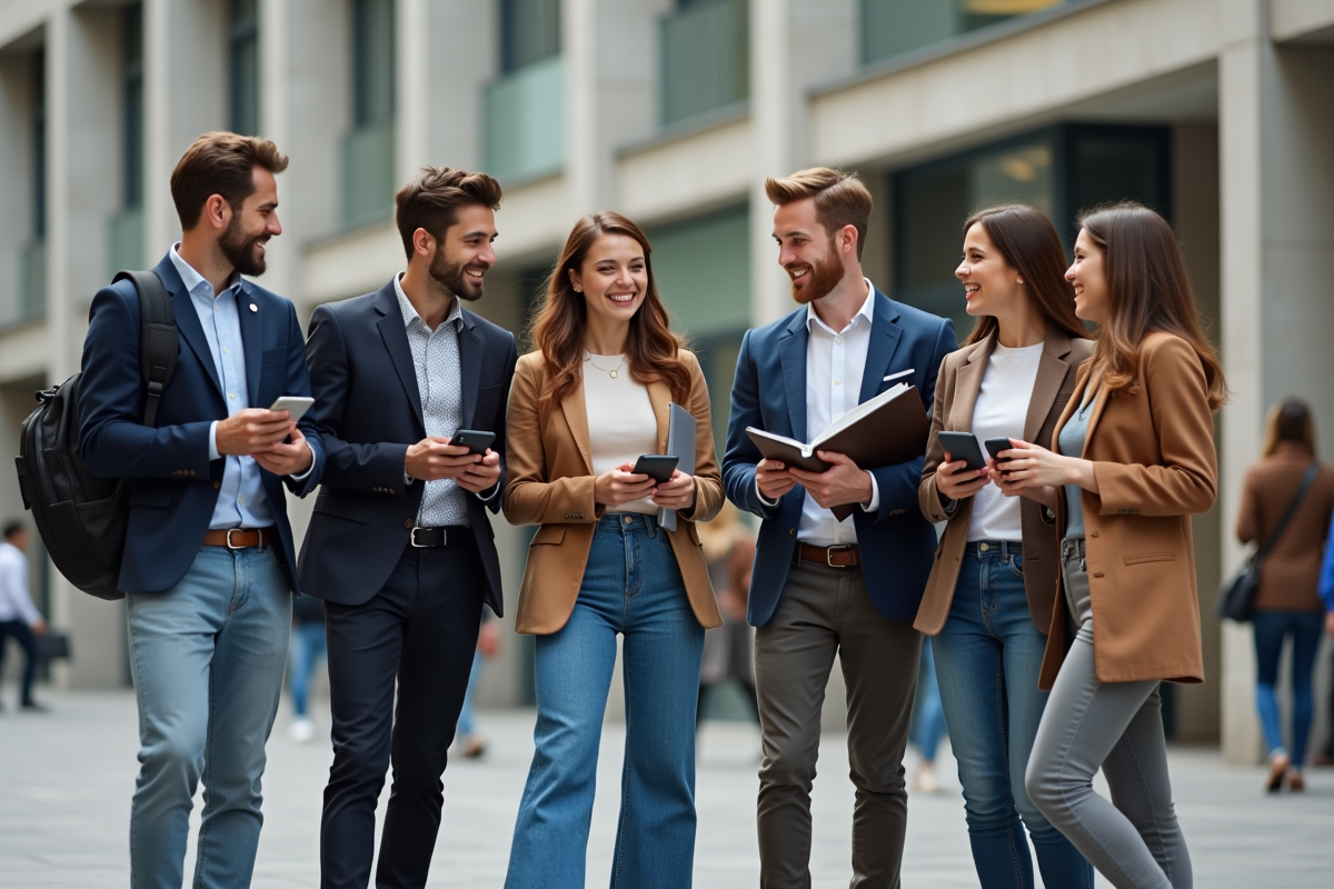 Groupe divers de jeunes en extérieur dans un environnement urbain