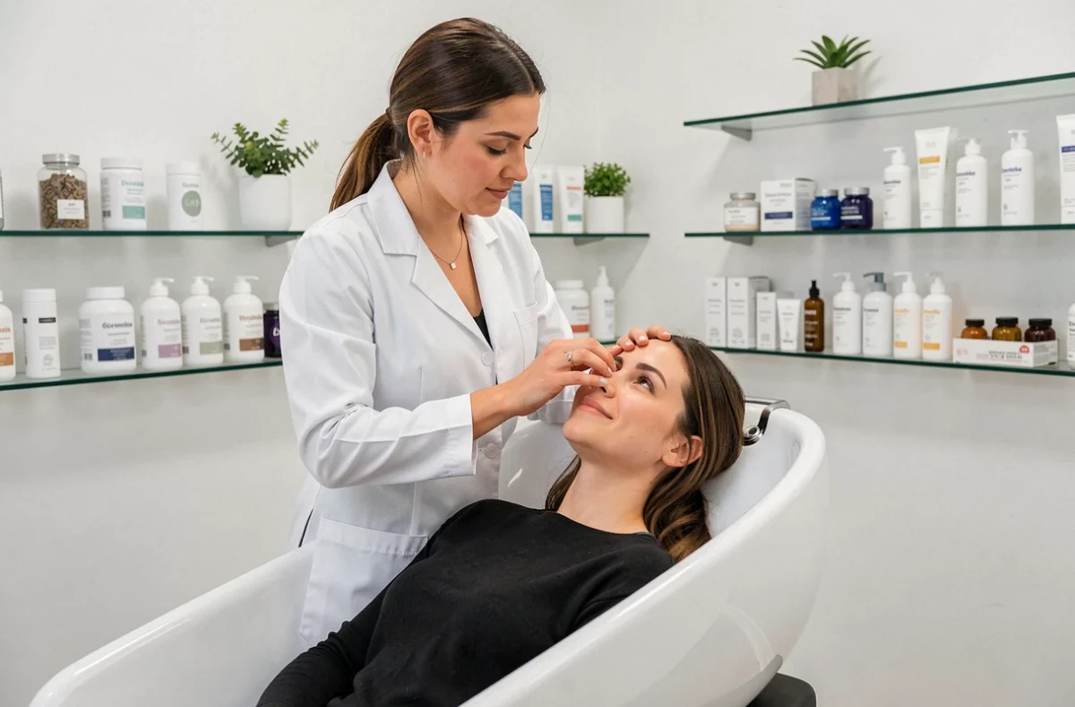 Coiffeuse spécialisée réalisant un soin capillaire sur une cliente dans le salon Hair Pur à Grenoble