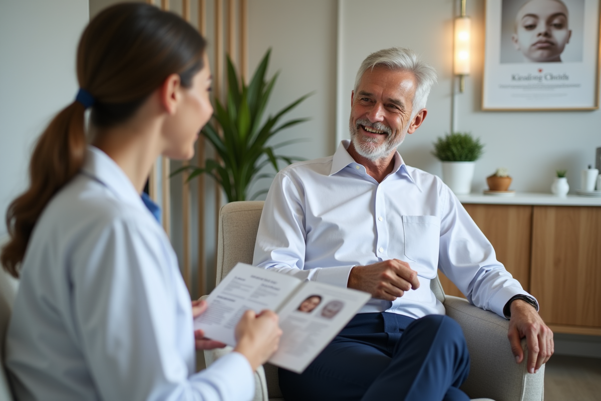 Homme confiant en consultation médicale visage souriant