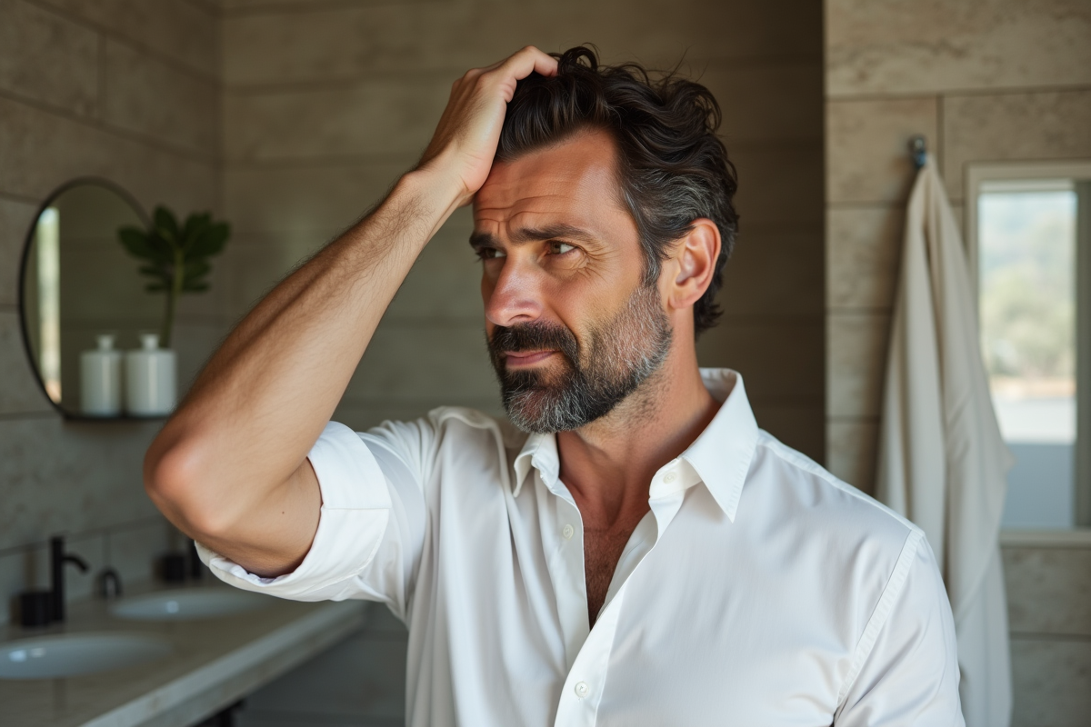 Homme se coiffant dans la salle de bain
