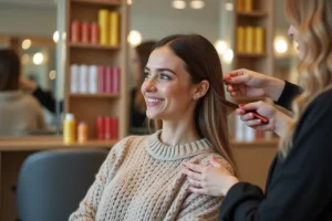 Jeune femme souriante dans un salon de coiffure moderne