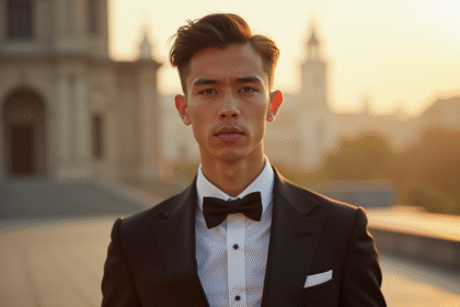 Jeune homme élégant avec regard captivant en extérieur