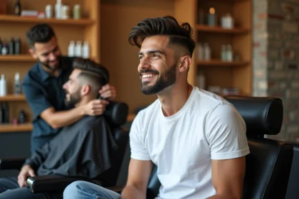 Jeune homme confiant dans un salon de coiffure moderne