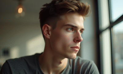 Jeune homme au style avec cheveux texturés et lumière naturelle