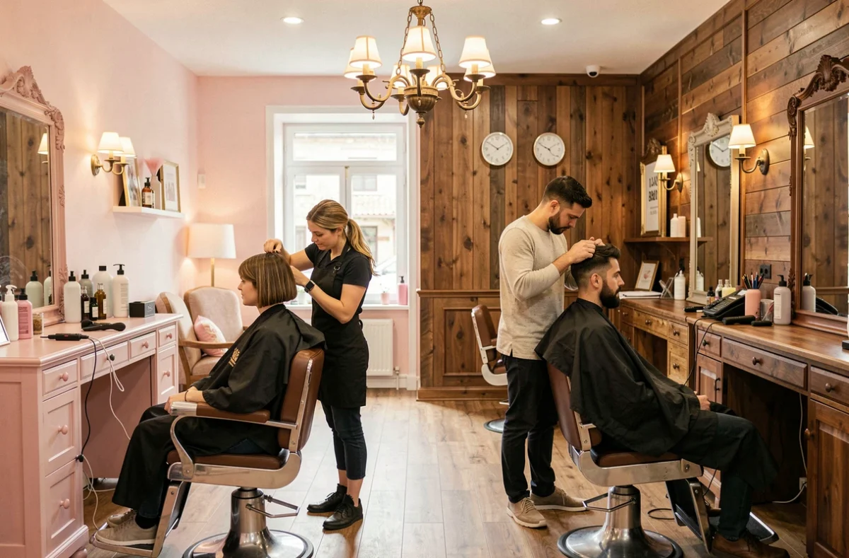 Salon mixte La Belle et le Barbu à Montbrison avec coiffure femme et toilettage barbe côte à côte
