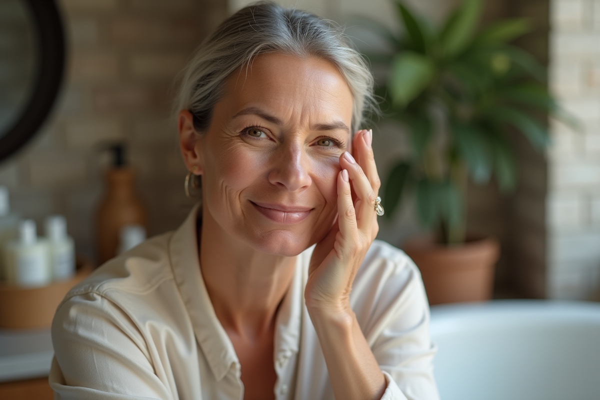 Femme appliquant une huile naturelle sur le visage